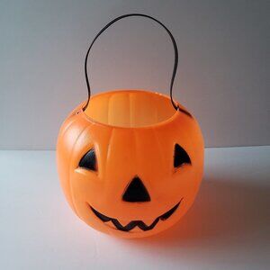 Vintage Blow Mold Pumpkin Candy Bucket Plastic Jack-O-Lantern Halloween